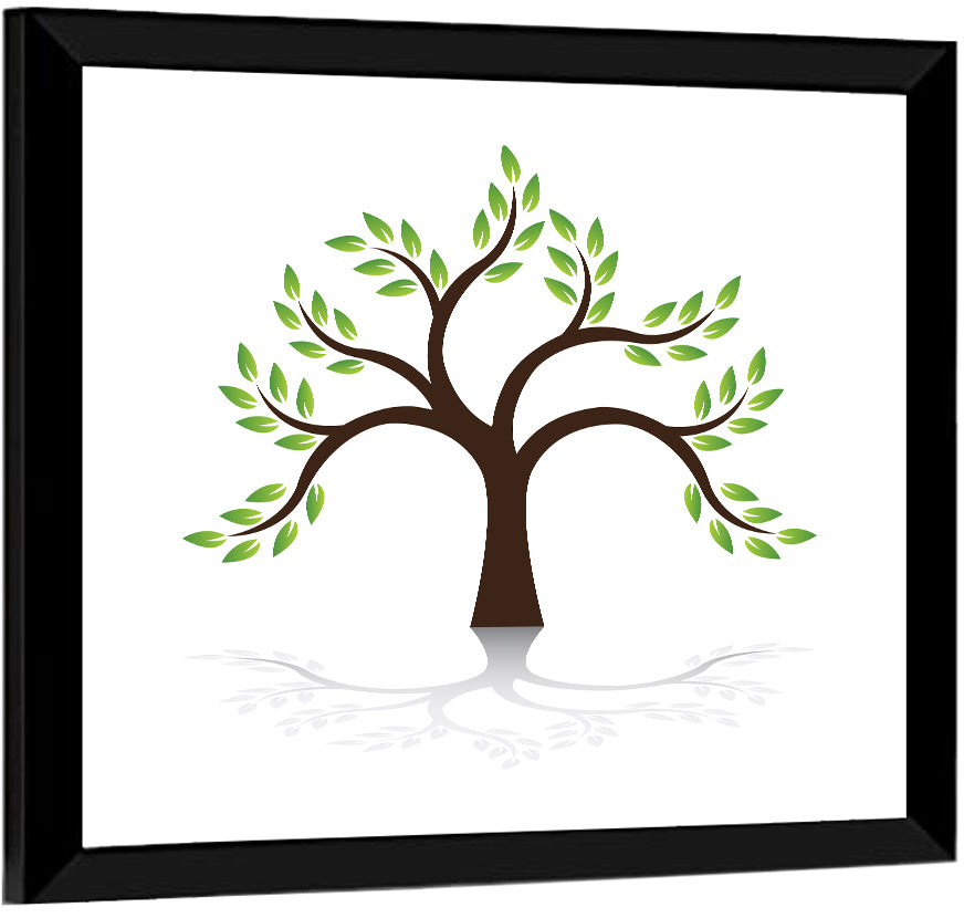 Green Tree with Reflection Illustration Wall Art