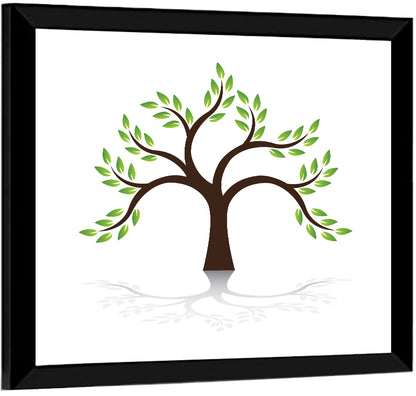 Green Tree with Reflection Illustration Wall Art