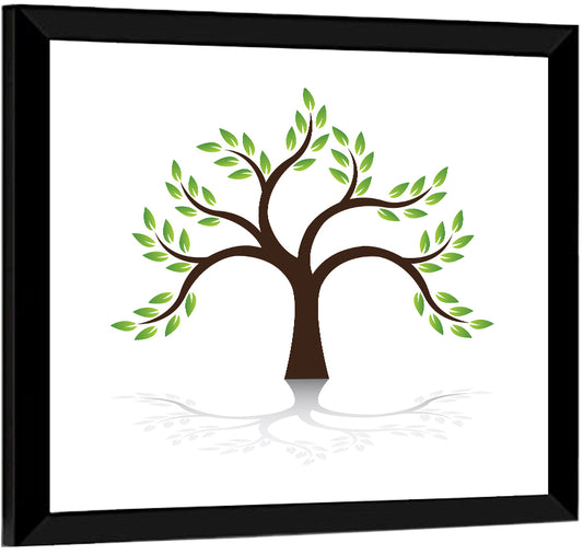Green Tree with Reflection Illustration Wall Art