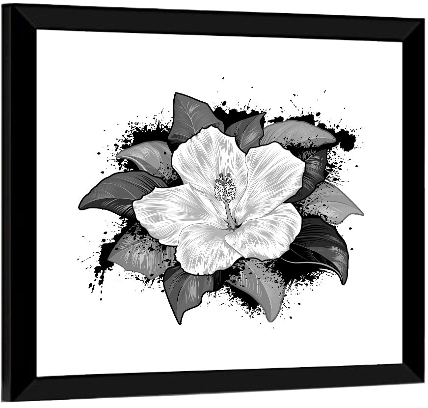 Ink Splatter Hibiscus Illustration Wall Art