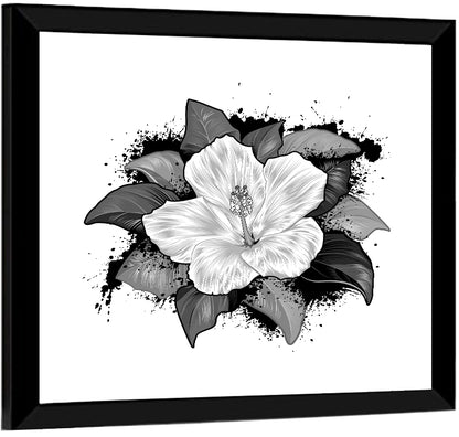 Ink Splatter Hibiscus Illustration Wall Art
