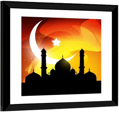 Moonlit Mosque Silhouette Illustration Wall Art
