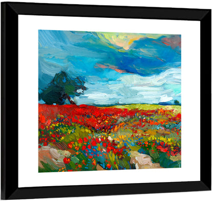 Poppy Field with Lone Tree Wall Art