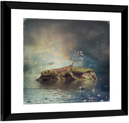 Cherry Blossom Island Reflection Wall Art