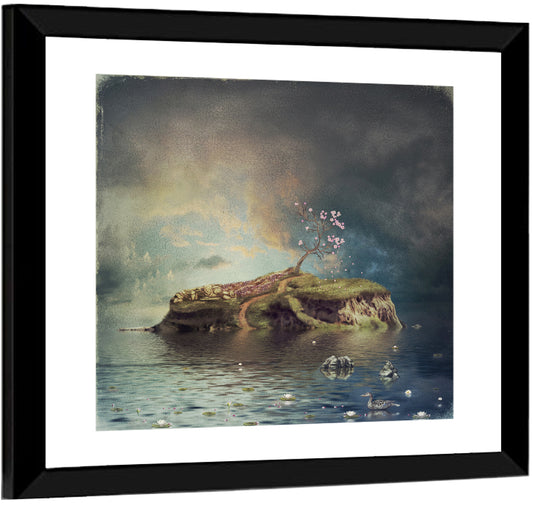 Cherry Blossom Island Reflection Wall Art