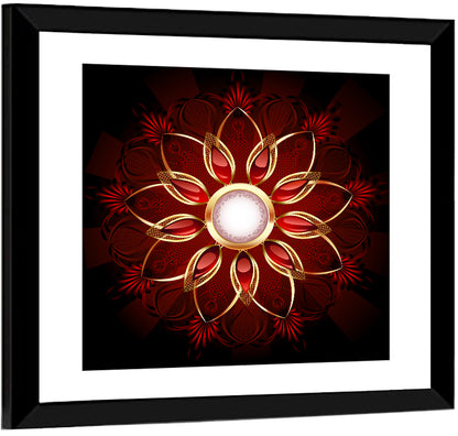 Ornamental Ruby Mandala Wall Art