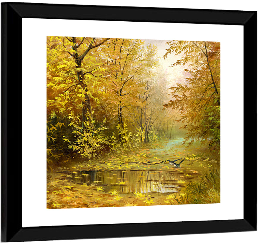 Golden Pond in Autumn Forest Wall Art