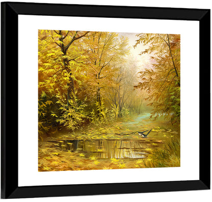 Golden Pond in Autumn Forest Wall Art