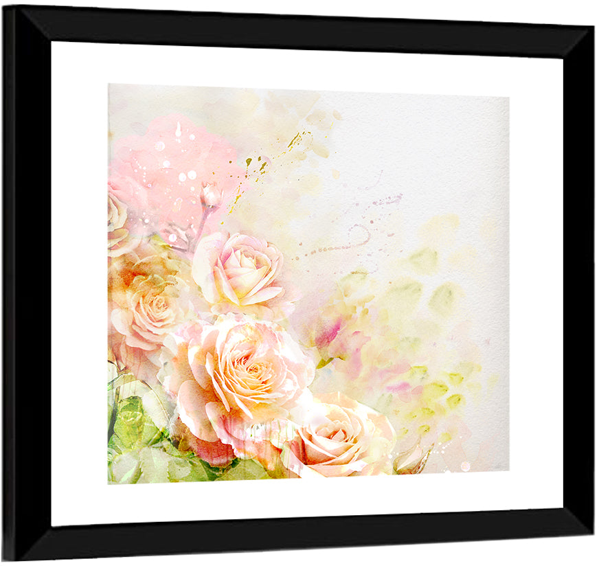 Romantic Watercolor Rose Cluster Wall Art