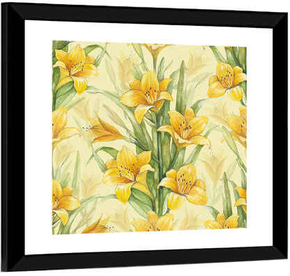 Hand-painted Yellow Lily Pattern Wall Art