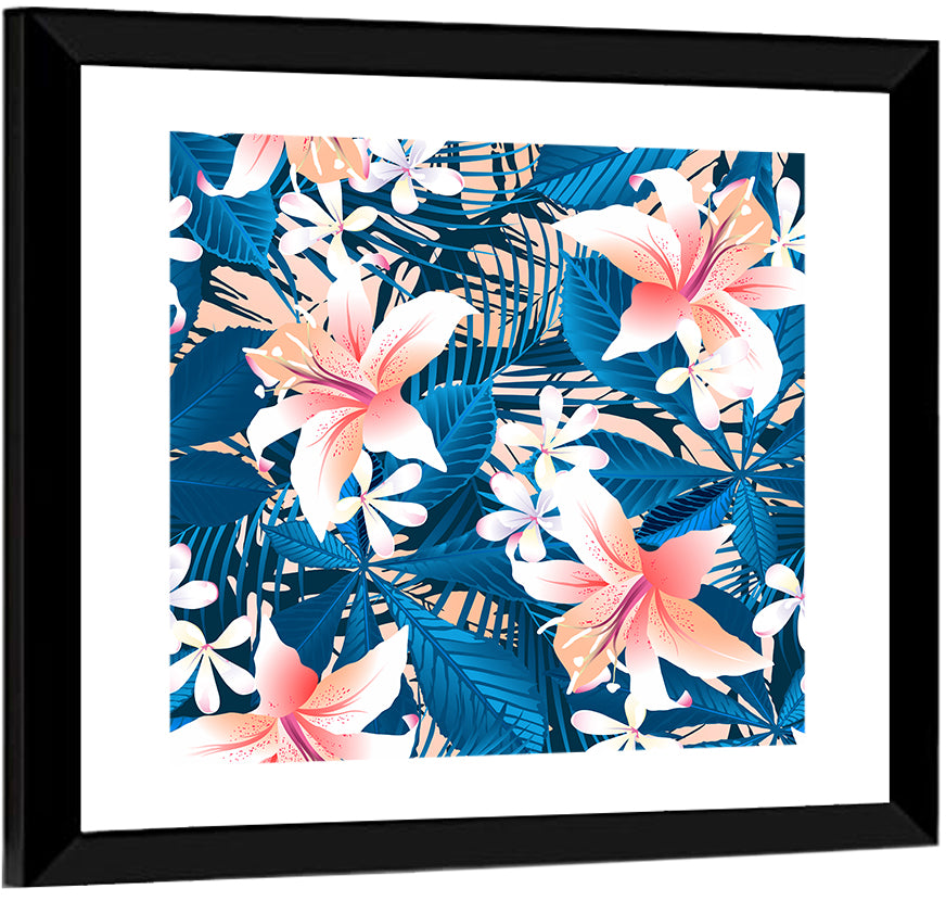 Blue Hibiscus Botanical Pattern Wall Art