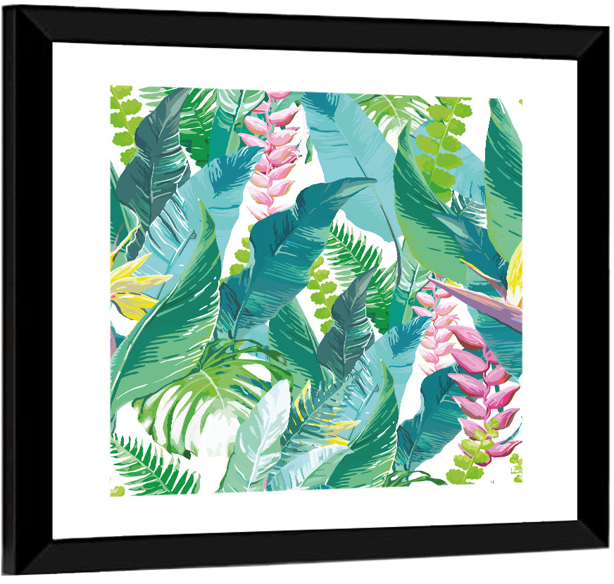 Tropical Leaves and Flowers Pattern Wall Art