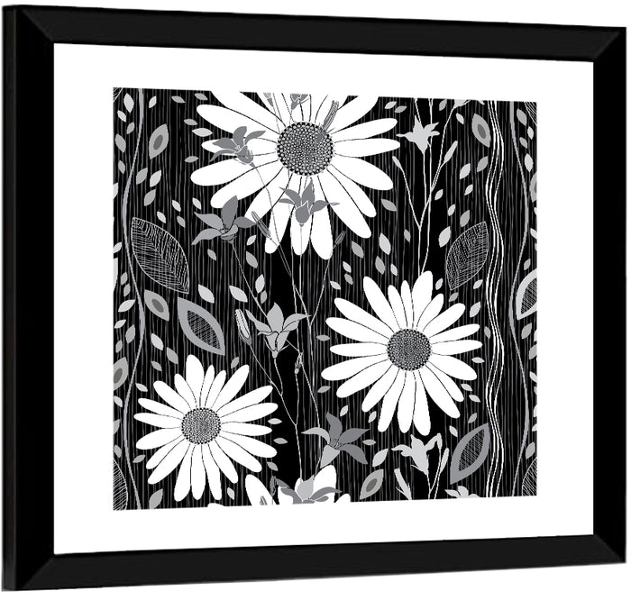 Monochrome Daisy Trio Wall Art as a framed print