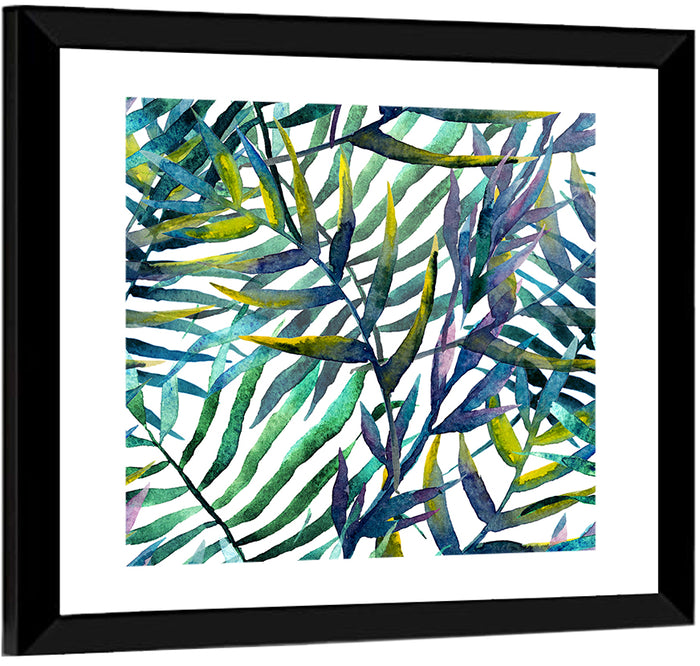 Watercolor Palm Stripe Pattern Wall Art as a framed print
