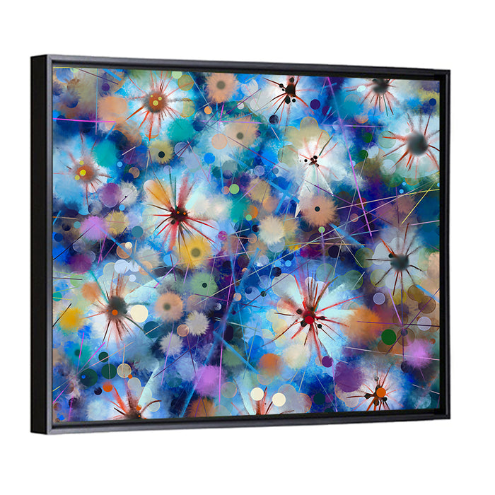Blue Watercolor Floral Abstraction Wall Art as a framed canvas
