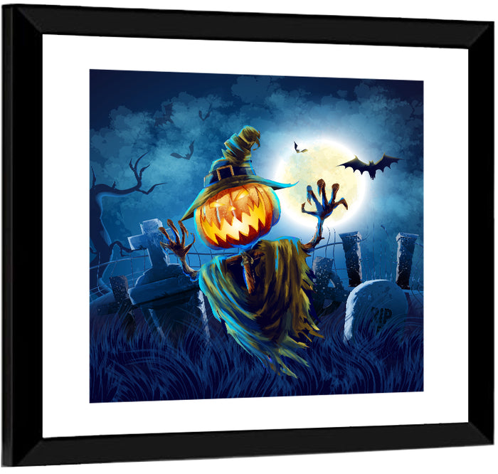 Moonlit Halloween Cemetery Wall Art as a framed print