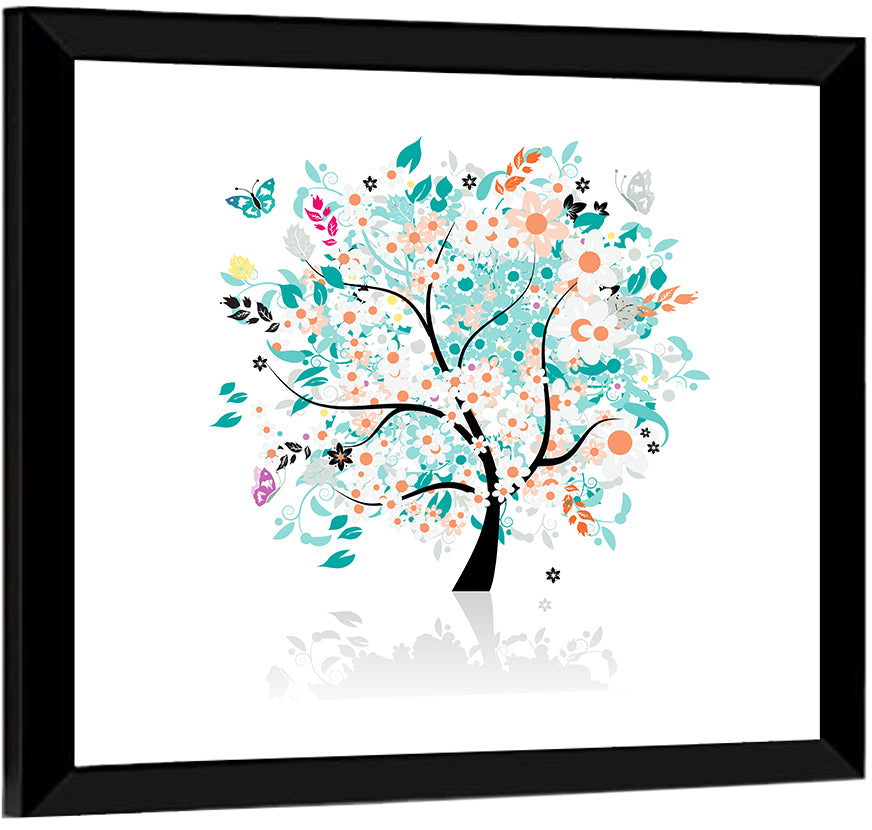 Whimsical Floral Tree Illustration Wall Art