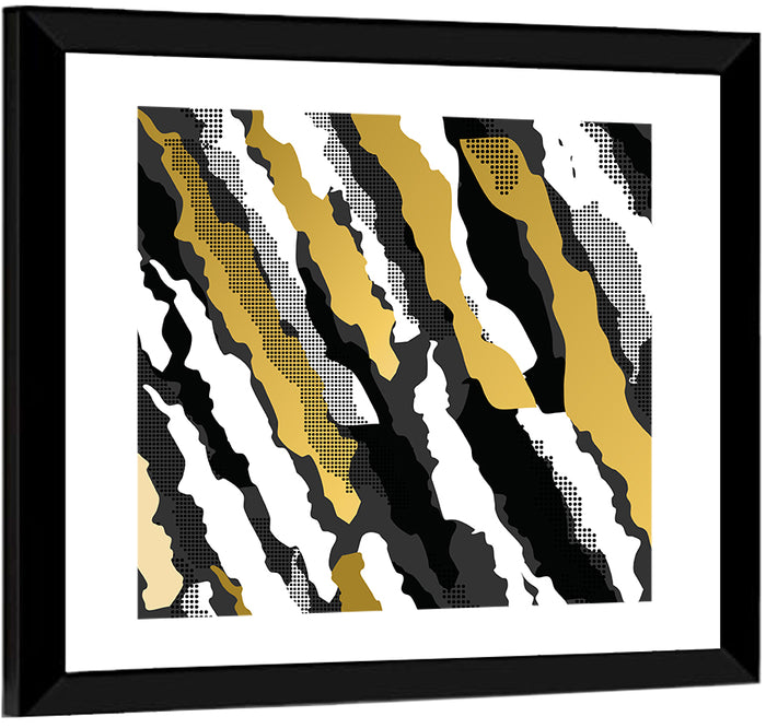 Retro 80s Diagonal Camouflage Pattern Wall Art as a framed print