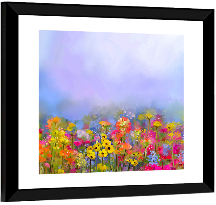 Wildflower Meadow Oil Painting Wall Art as a framed print
