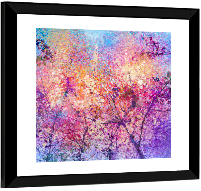 Cherry Blossom Canopy Illustration Wall Art as a framed print