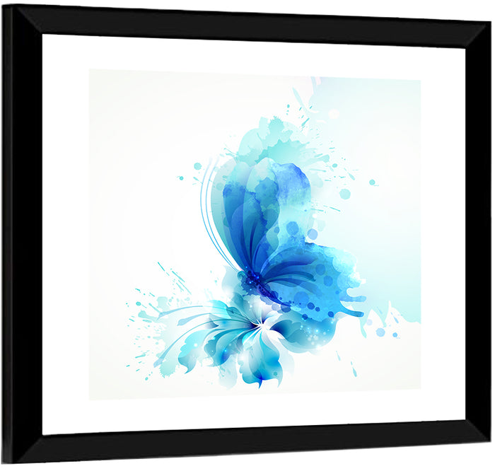Blue Watercolor Butterfly Wall Art as a framed print