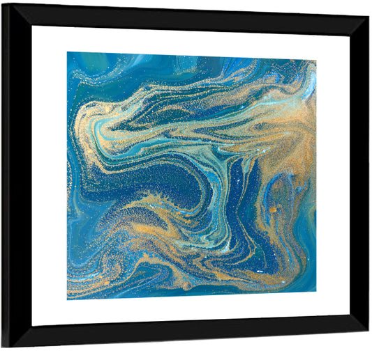 Blue Gold Marbled Texture Wall Art