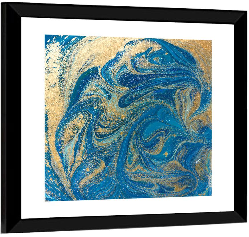 Hand Drawn Blue Marbling Texture Wall Art