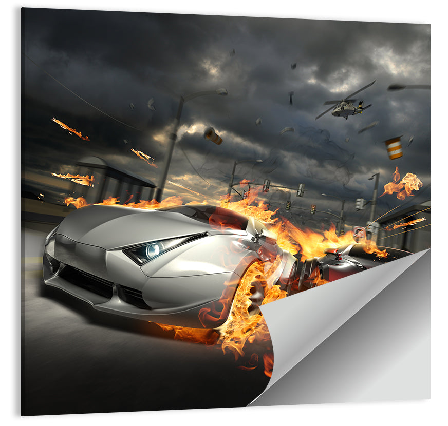Urban Racing Game Illustration Wall Art