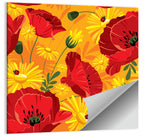 Bright Poppies and Daisies Pattern Wall Art