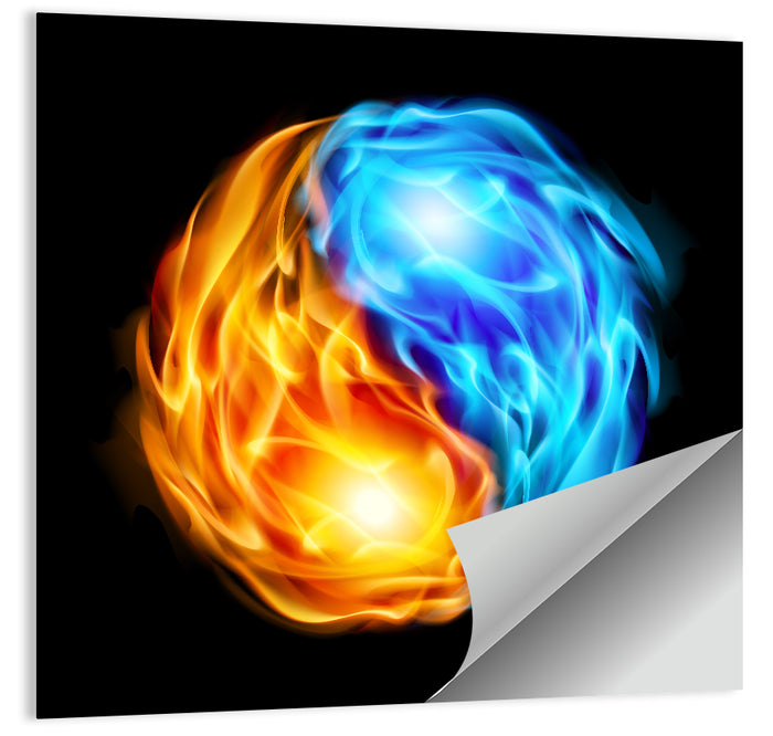 Flaming Yin Yang Symbol Wall Art as a poster print