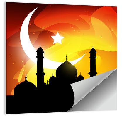 Moonlit Mosque Silhouette Illustration Wall Art