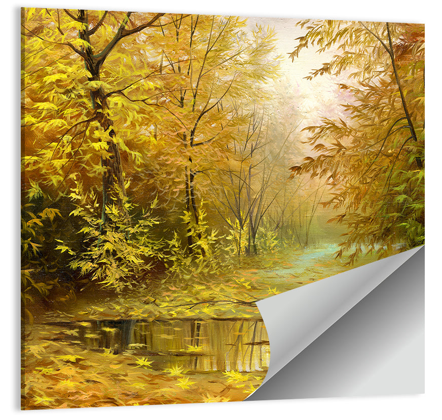 Golden Pond in Autumn Forest Wall Art