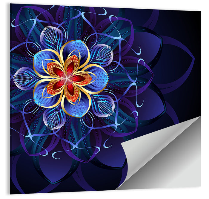 Blue Fractal Mandala Flower Wall Art as a poster print