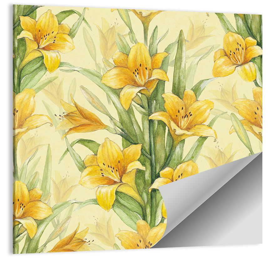 Hand-painted Yellow Lily Pattern Wall Art