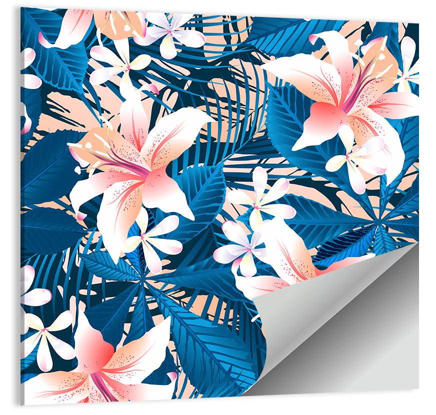 Blue Hibiscus Botanical Pattern Wall Art