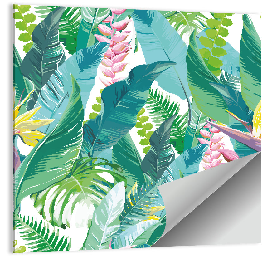 Tropical Leaves and Flowers Pattern Wall Art