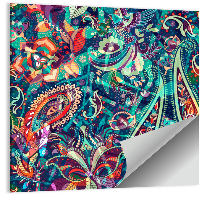 Bohemian Paisley Floral Pattern Wall Art as a poster print
