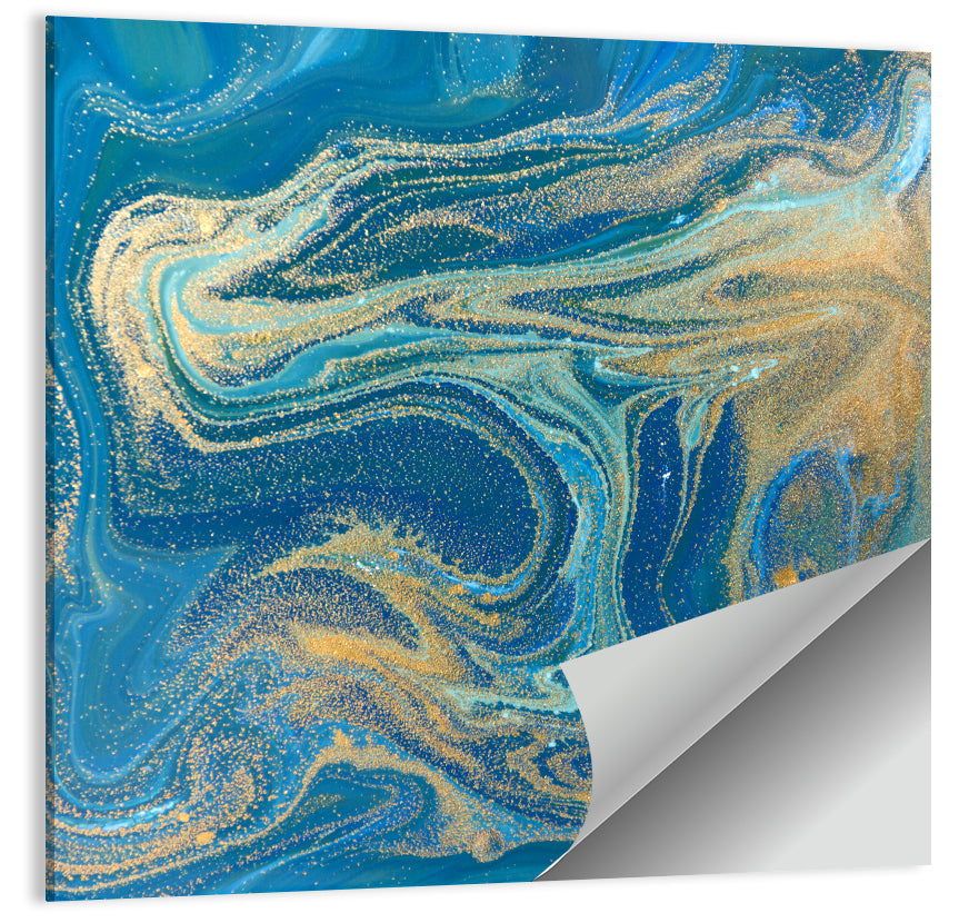 Blue Gold Marbled Texture Wall Art