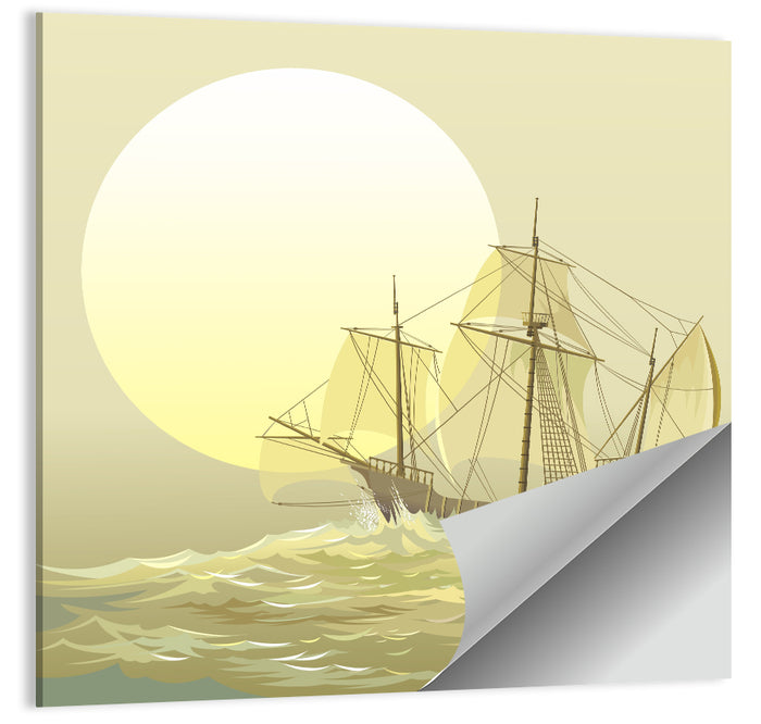 Sailing Ship Beneath Golden Sun Wall Art as a poster print