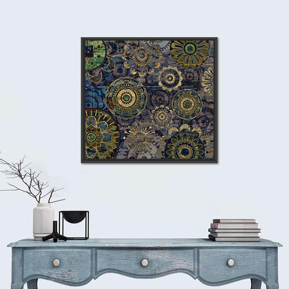 Vintage Floral Mandala Wall Art in a room, square