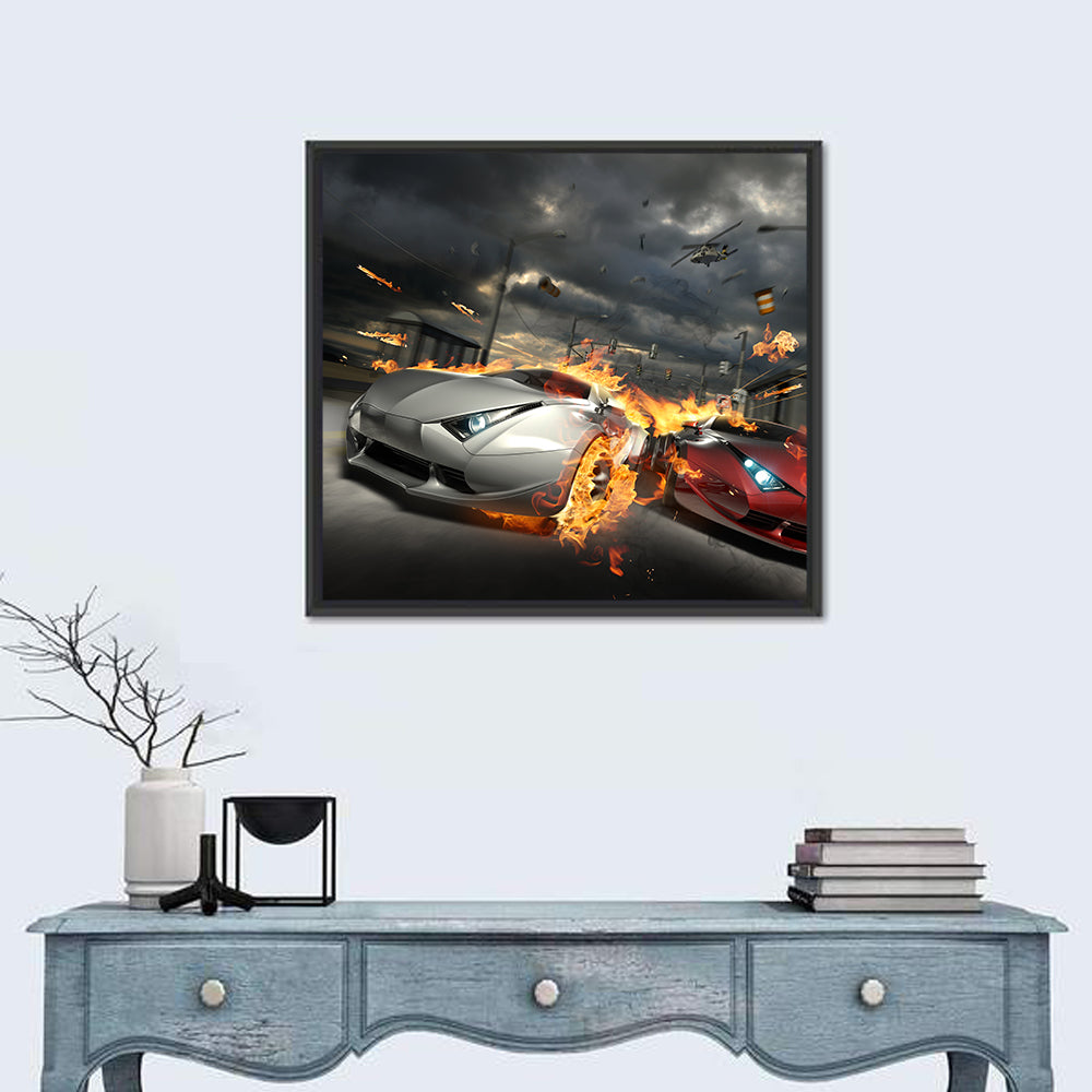 Urban Racing Game Illustration Wall Art