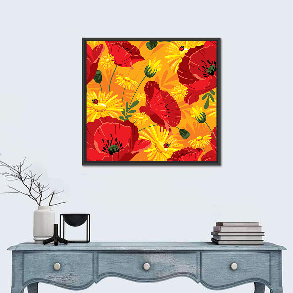 Bright Poppies and Daisies Pattern Wall Art