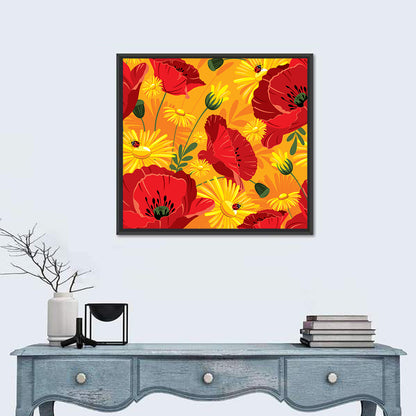 Bright Poppies and Daisies Pattern Wall Art