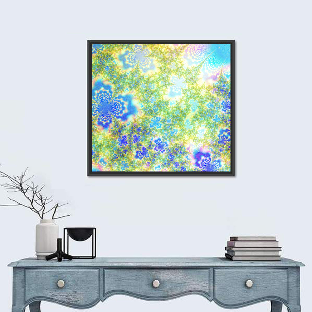 Spring Summer Fractal Bloom Wall Art in a room, square