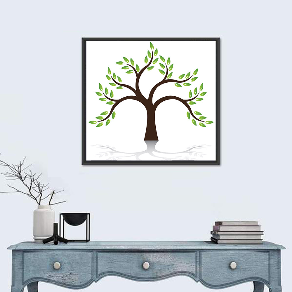 Green Tree with Reflection Illustration Wall Art