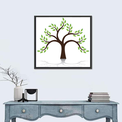 Green Tree with Reflection Illustration Wall Art