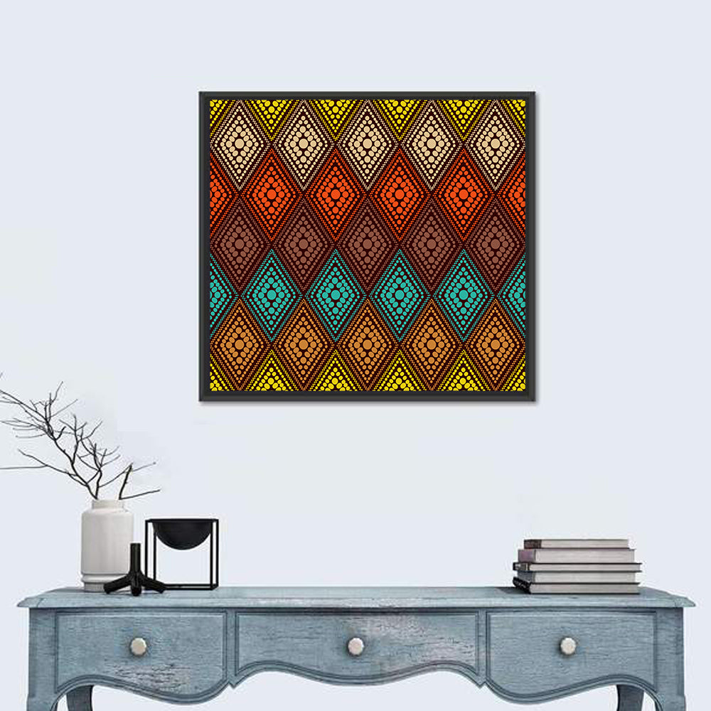 Diamond Dot Geometric Pattern Wall Art in a room, square
