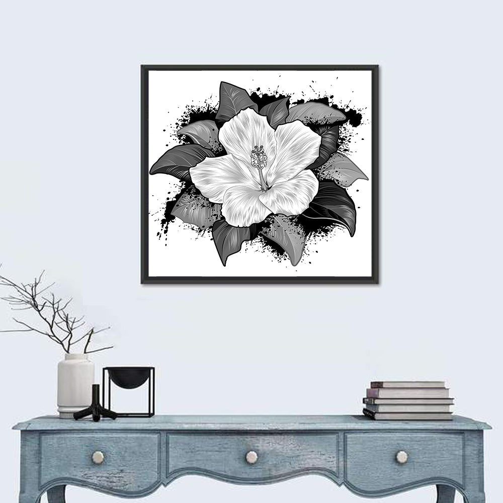 Ink Splatter Hibiscus Illustration Wall Art