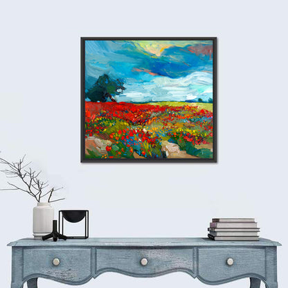 Poppy Field with Lone Tree Wall Art