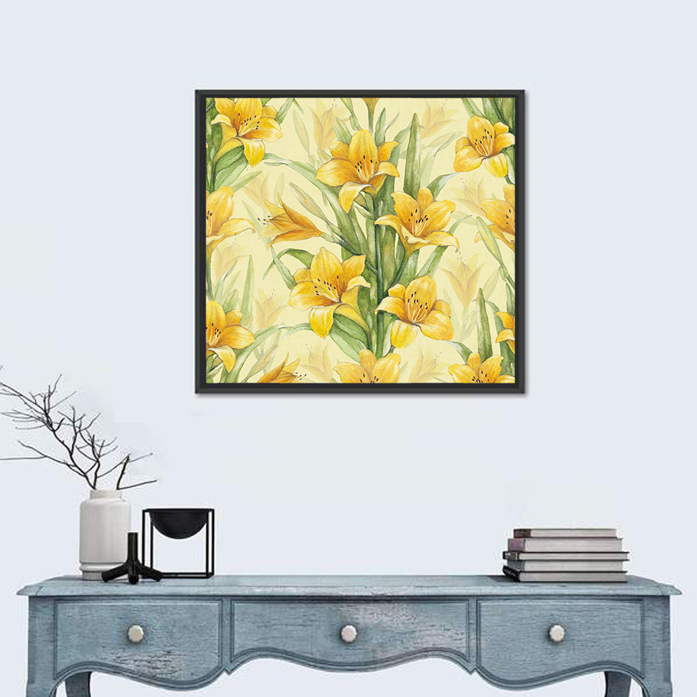 Hand-painted Yellow Lily Pattern Wall Art
